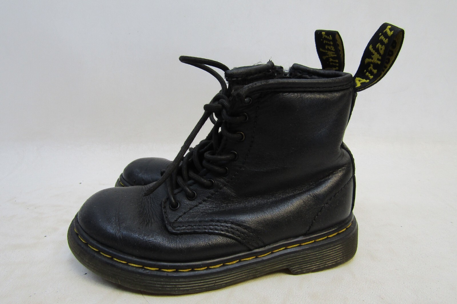 Dr. Martens Little Kids Youth Sz 9 Black Leather Lace Up Zip 8 Eye Ankle Boots