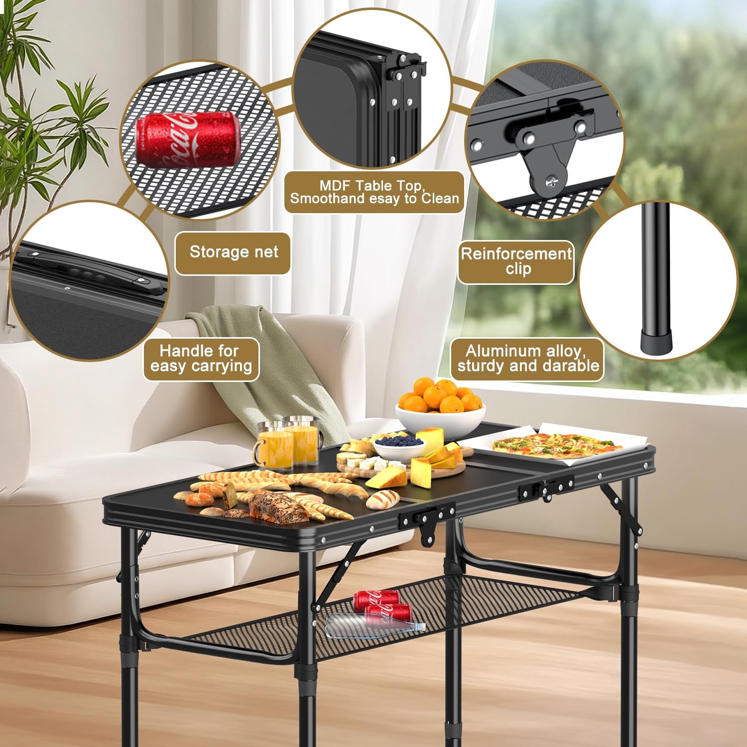 Folding Camping Table, 3 FT Folding Portable Camping Table, Outdoor&Indoor Pi...