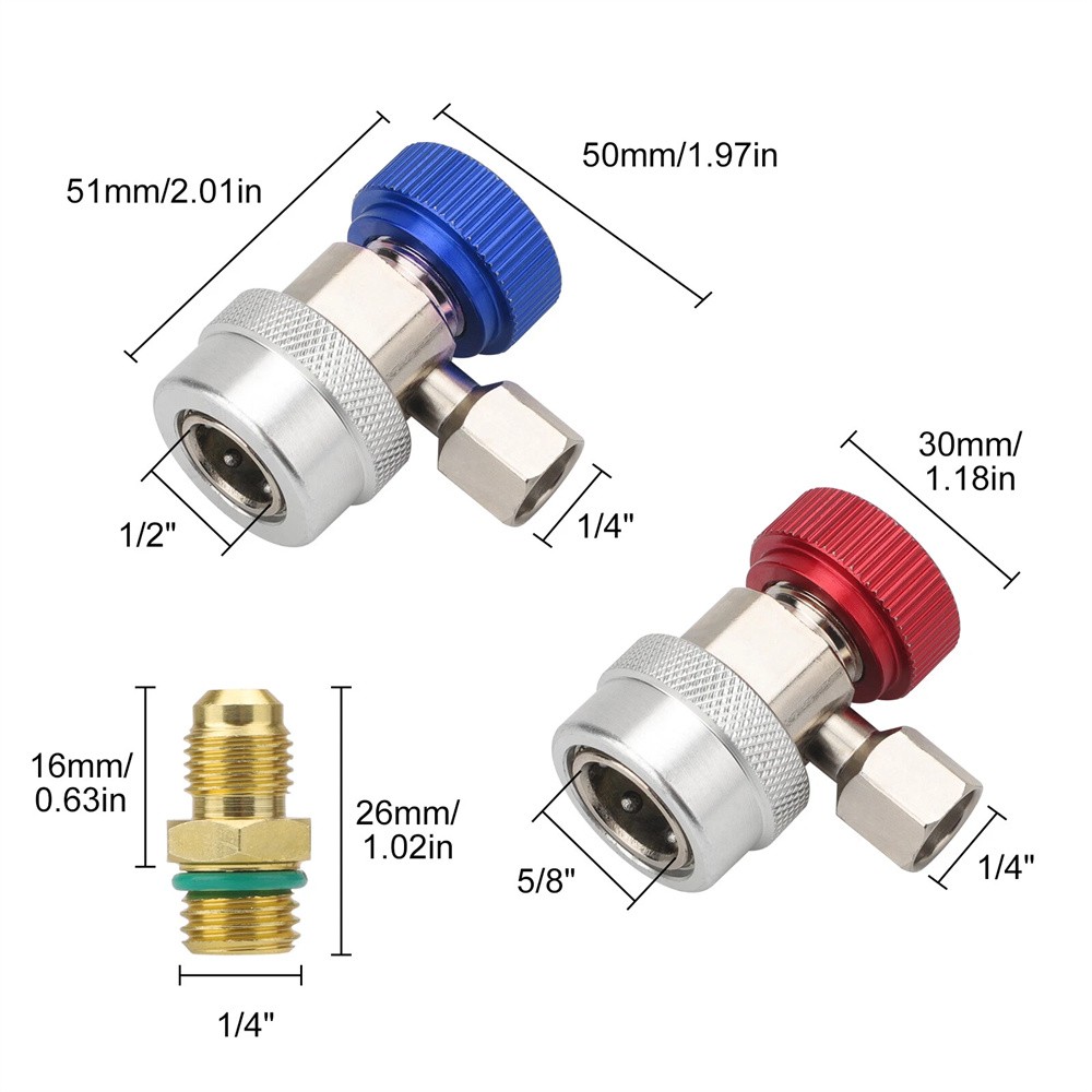 For adjustable car high low pressure R134A quick connect adapter with 2 flares