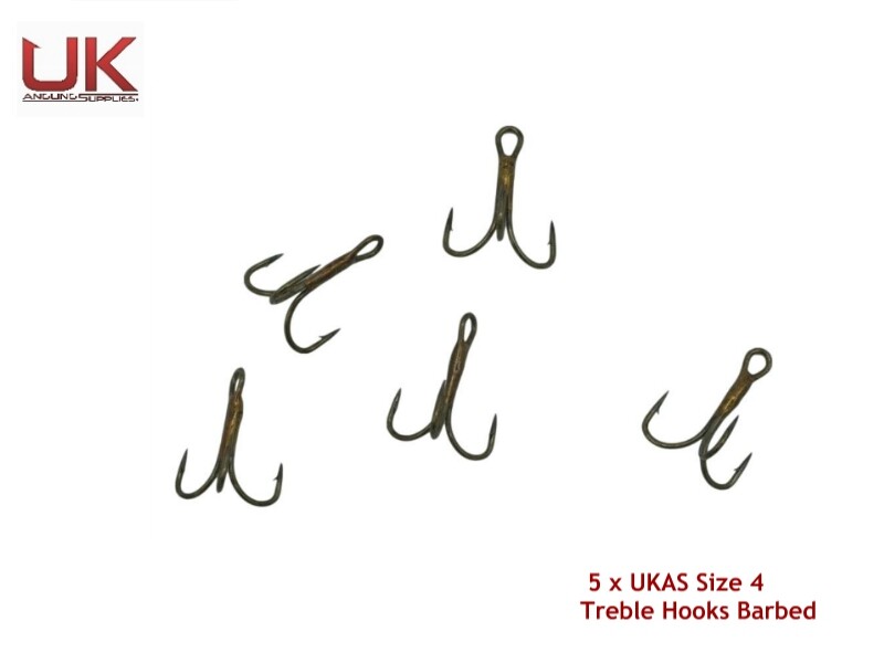 UKAS - Treble - Size 4 - Pike/Perch/Zander Fishing - Pk Qty 5 - Barbed