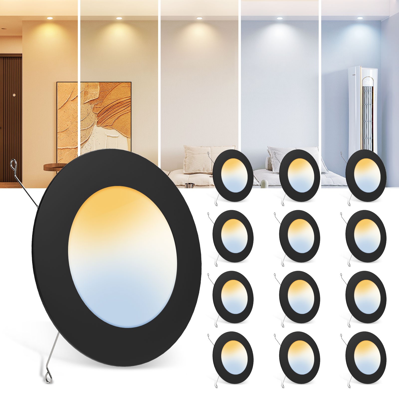 12W 5/6 Inch 5CCT LED Ceiling Lights Dimmable Black 1100lm Downlights Lamps Slim