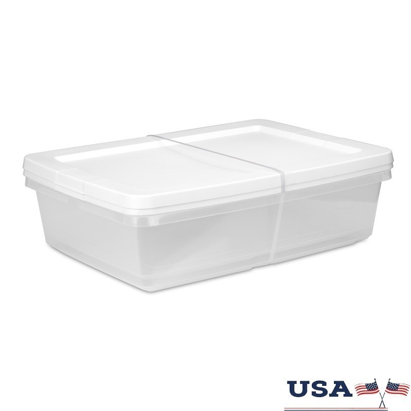Stackable Clear Plastic Storage Boxes Set of 2 W/ Snap-on Lid Organization New