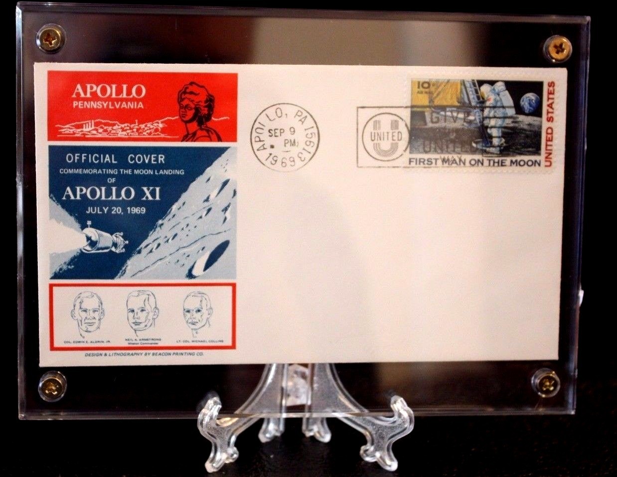 C76 Apollo 11 UNOFFICIAL FDC.in archive safe lucite holder FREE SHIPPING +