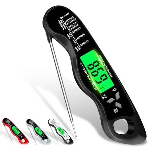Meat Thermometer Digital，IP67 Waterproof Cooking Thermometer with Black