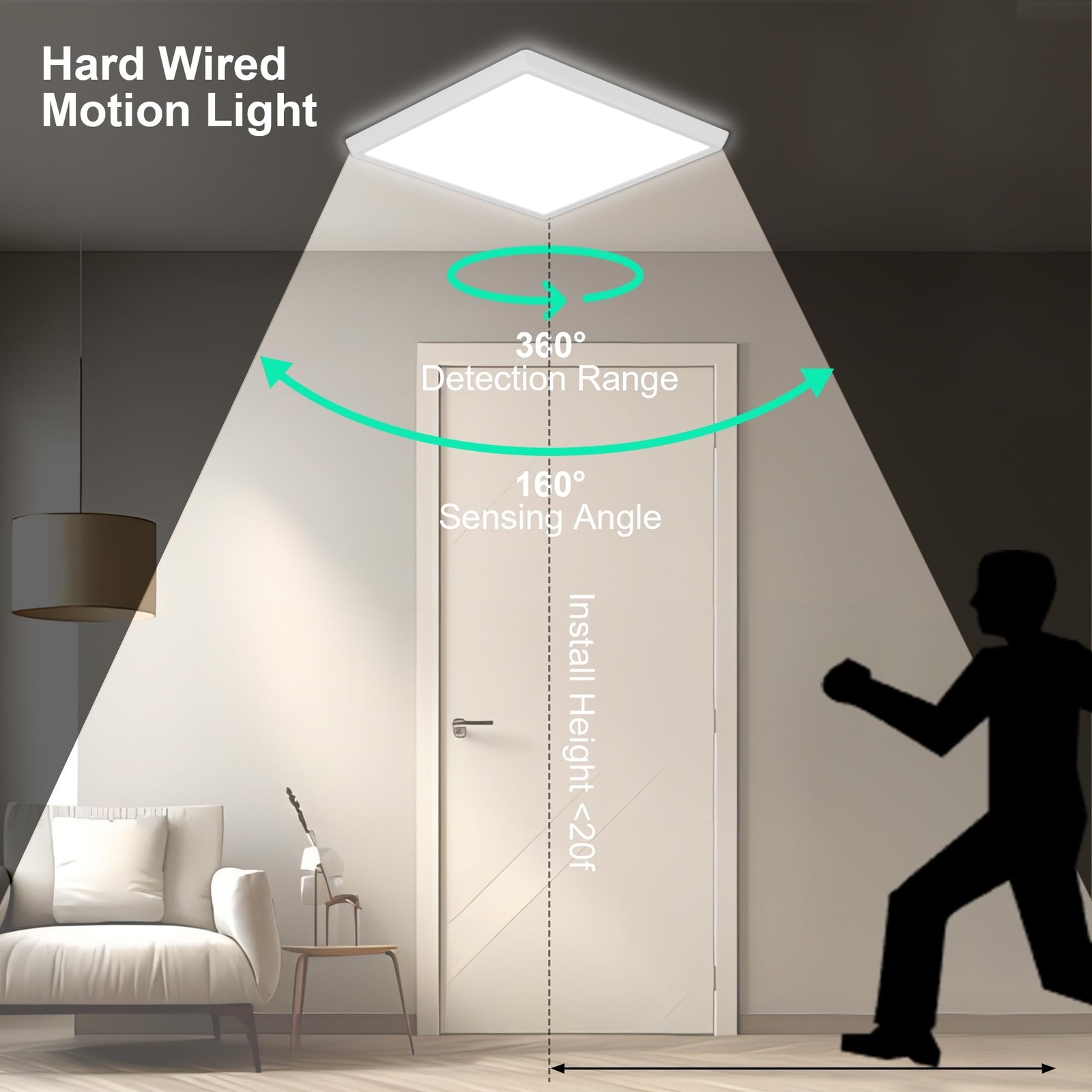 Motion Sensor Ceiling Light Wired, 12 Inch 5000K LED Flush Mount Ceiling Ligh...