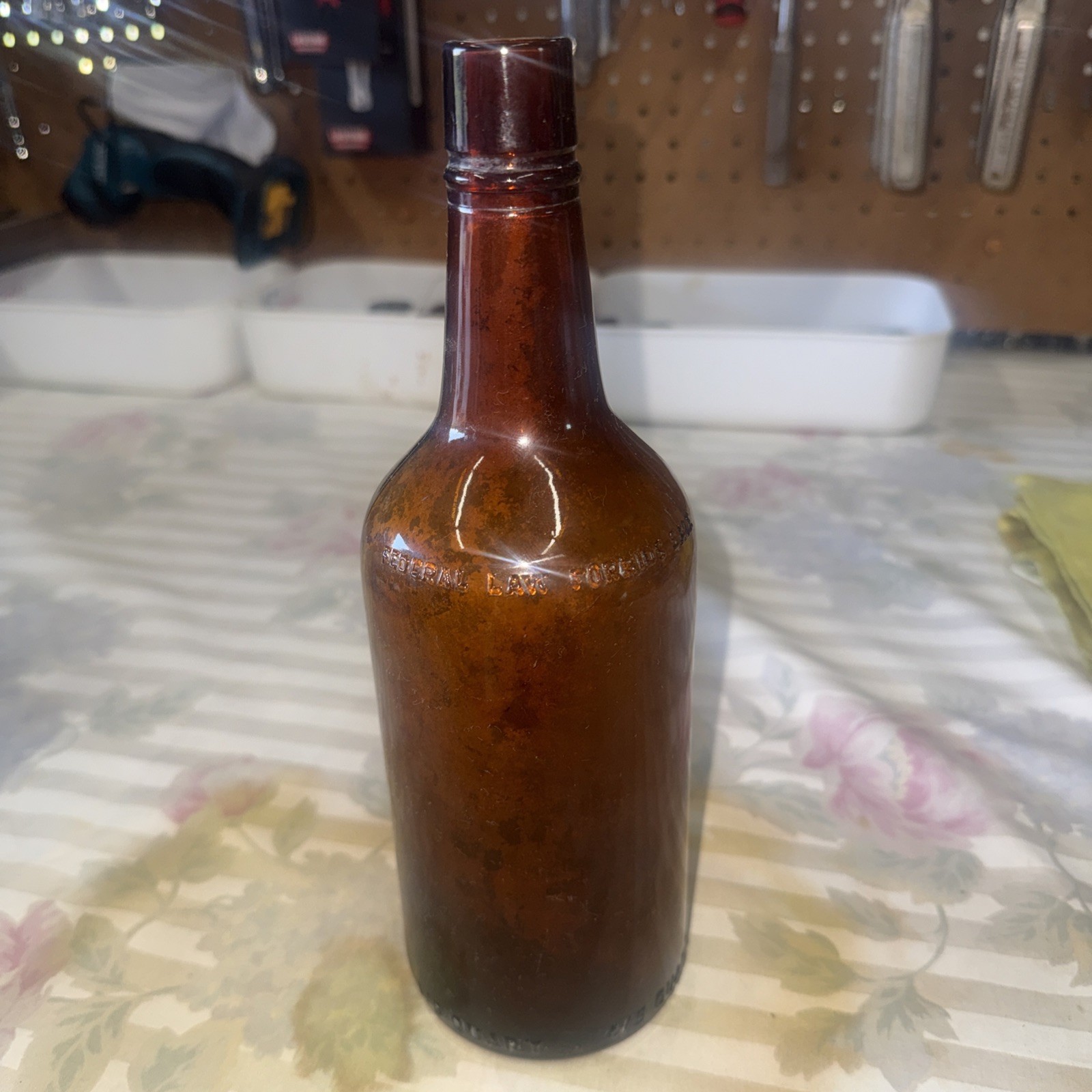 Vintage Amber Whiskey Bottles 4/5 Quart – Federal Law Forbids Sale – Cork Top