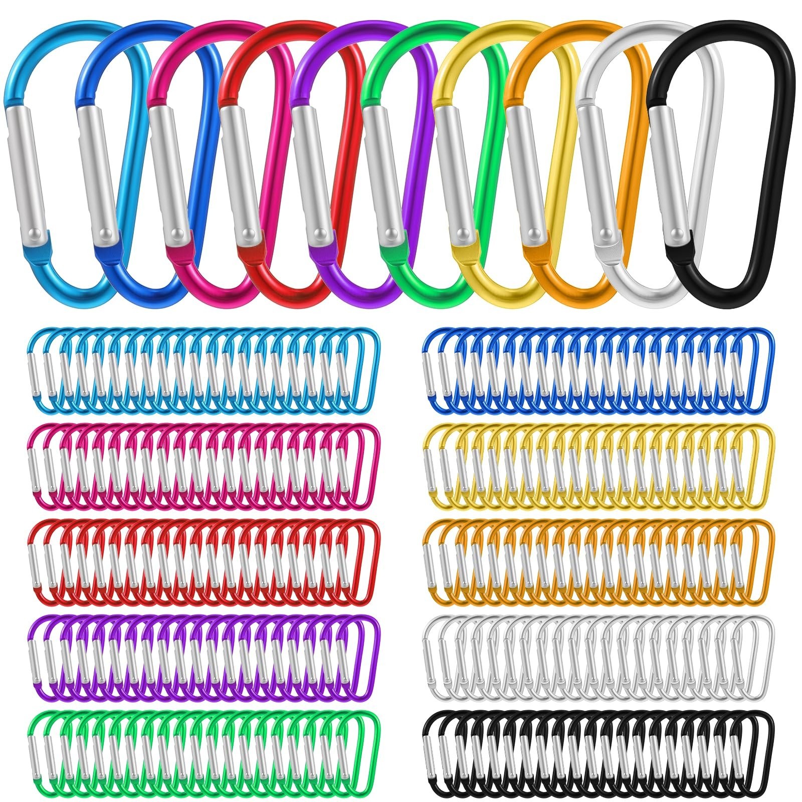 200pcs Mini Carabiner Clips 1.8" D Ring Keychain Hooks for Camping, Hiking, Trav