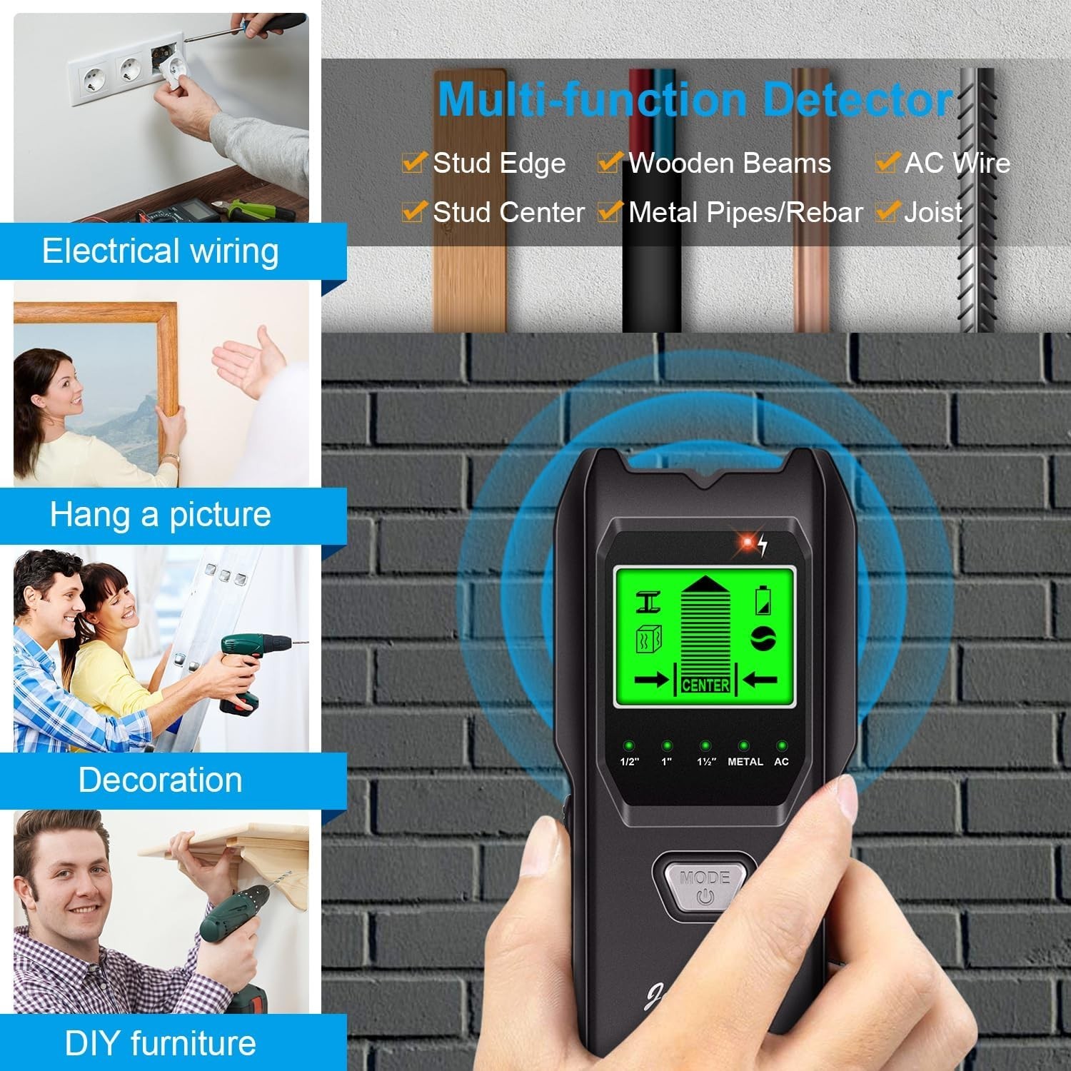 Stud Finder Wall Scanner, 5 in 1 Multifunction Stud Locator with Upgraded Sma...