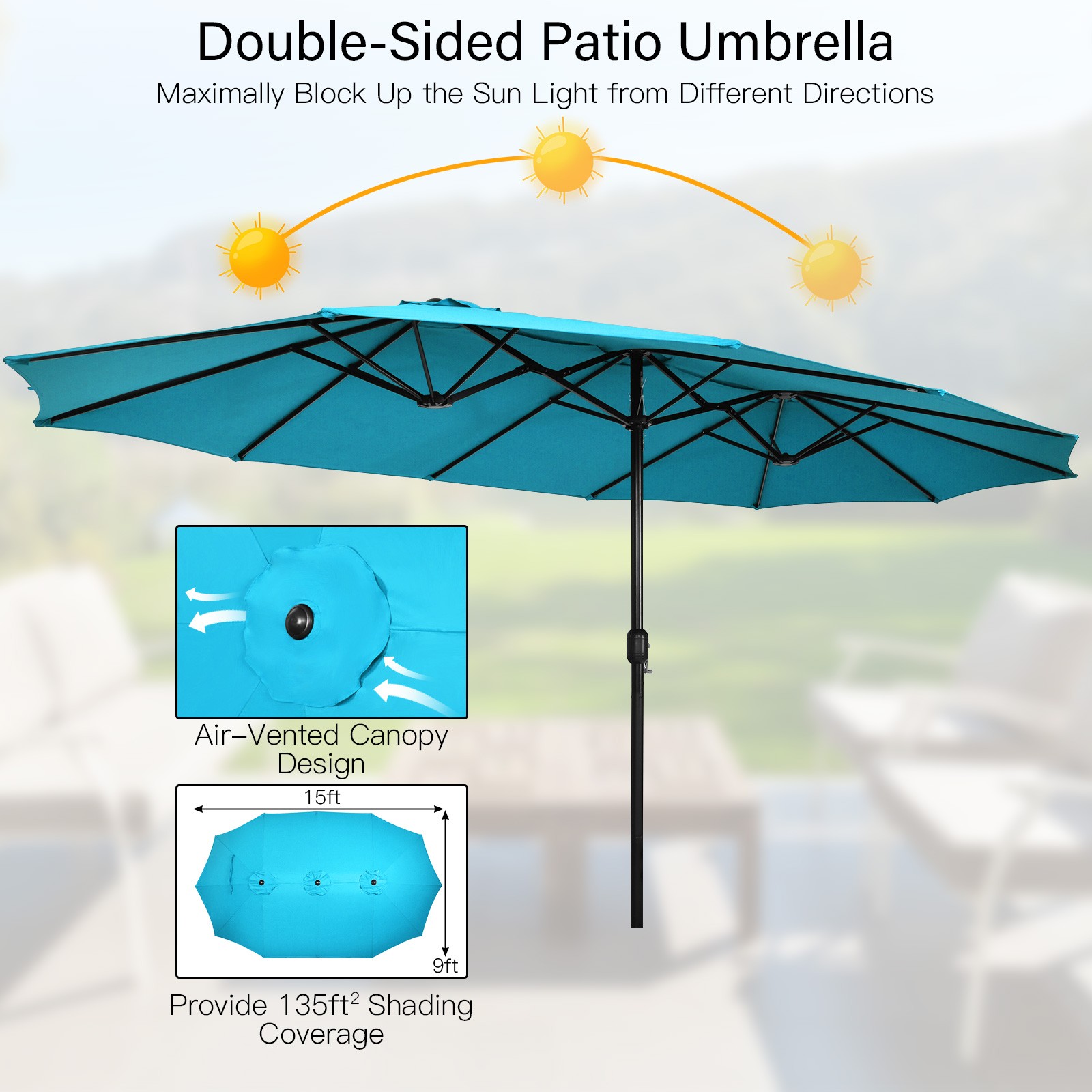 11 PCS Patio Wicker Dining Set w/Double-Sided Outdoor Umbrella 8 Stackable