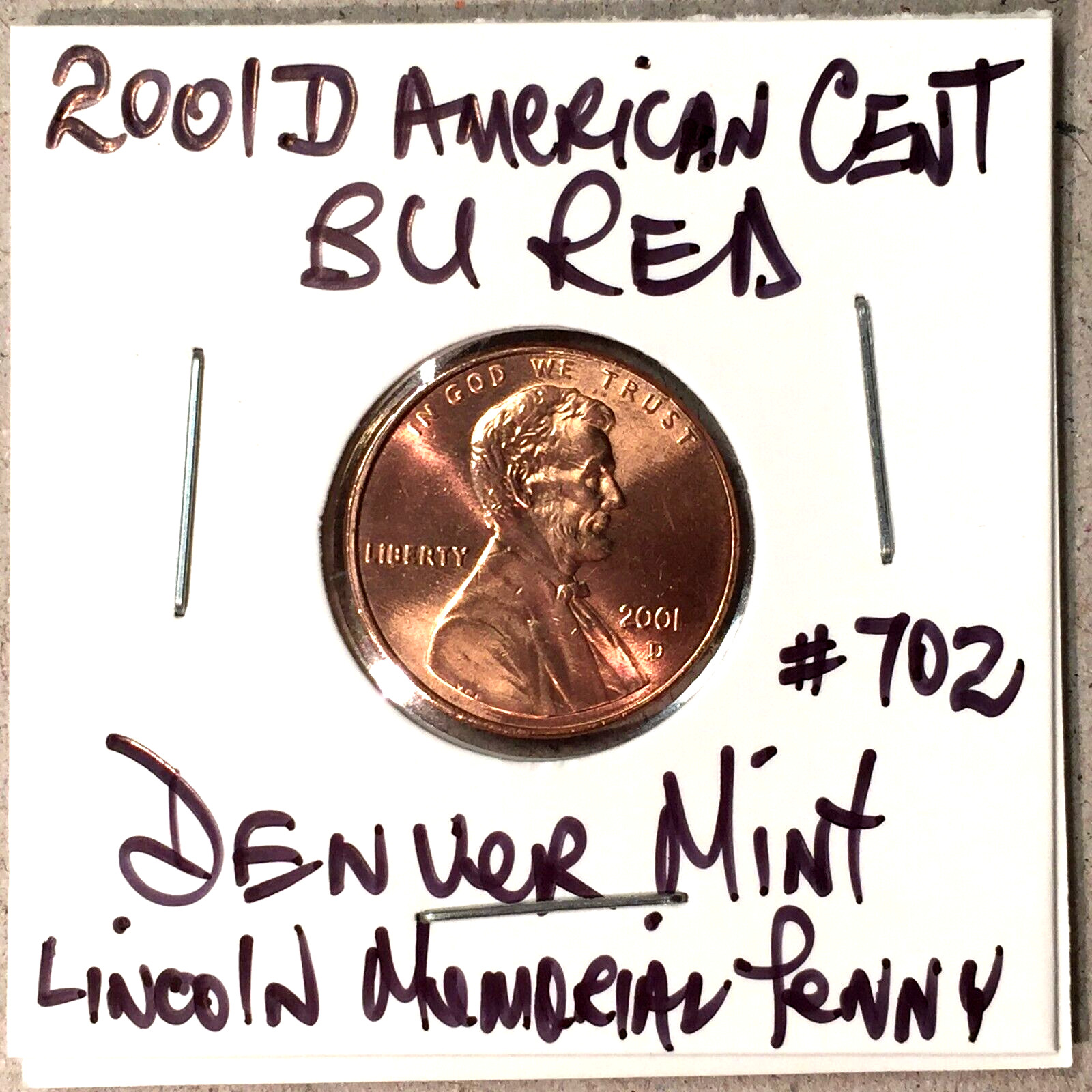 2001 D American Cent BU Red Lincoln Memorial Penny Denver Mint