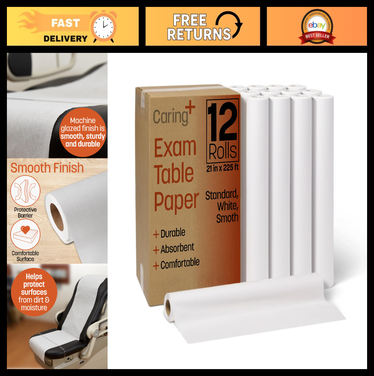 Medical Exam Table Paper - 21"x225', 12 Rolls, Smooth Hygienic Disposable Cover