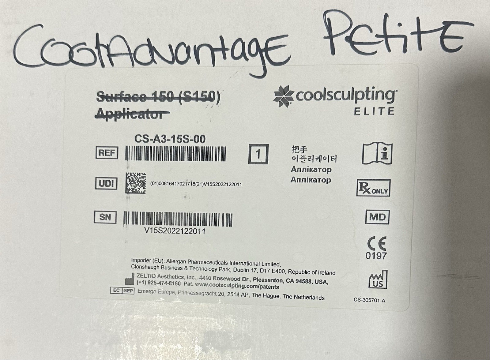 ZELTIQ Coolsculpting COOLADVANTAGE Petite Applicator - TESTED
