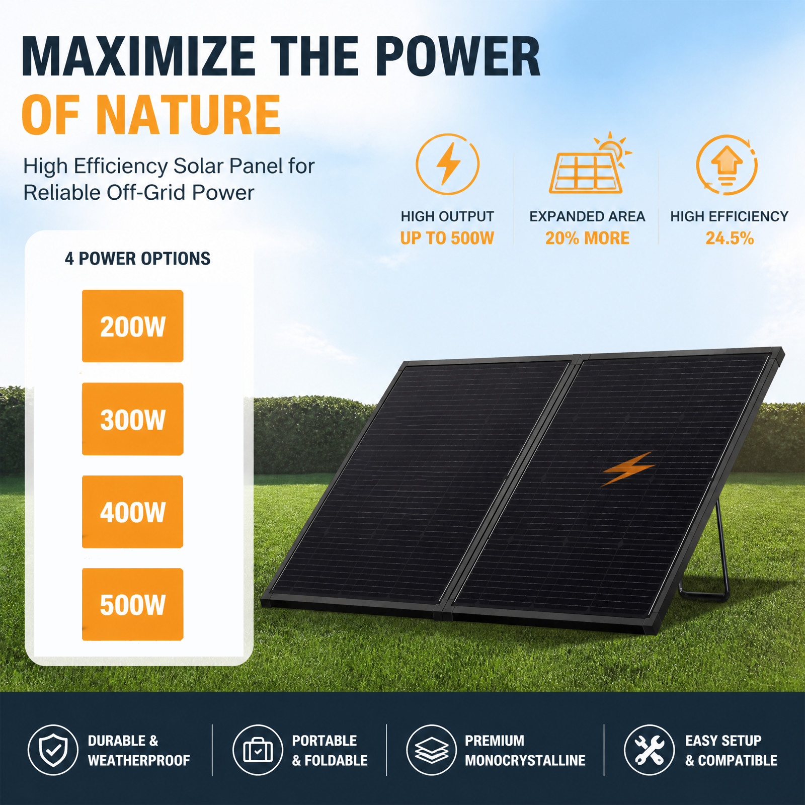 Portable Solar Panel 200W 300W 400W 500W Foldable Monocrystalline Power Charger