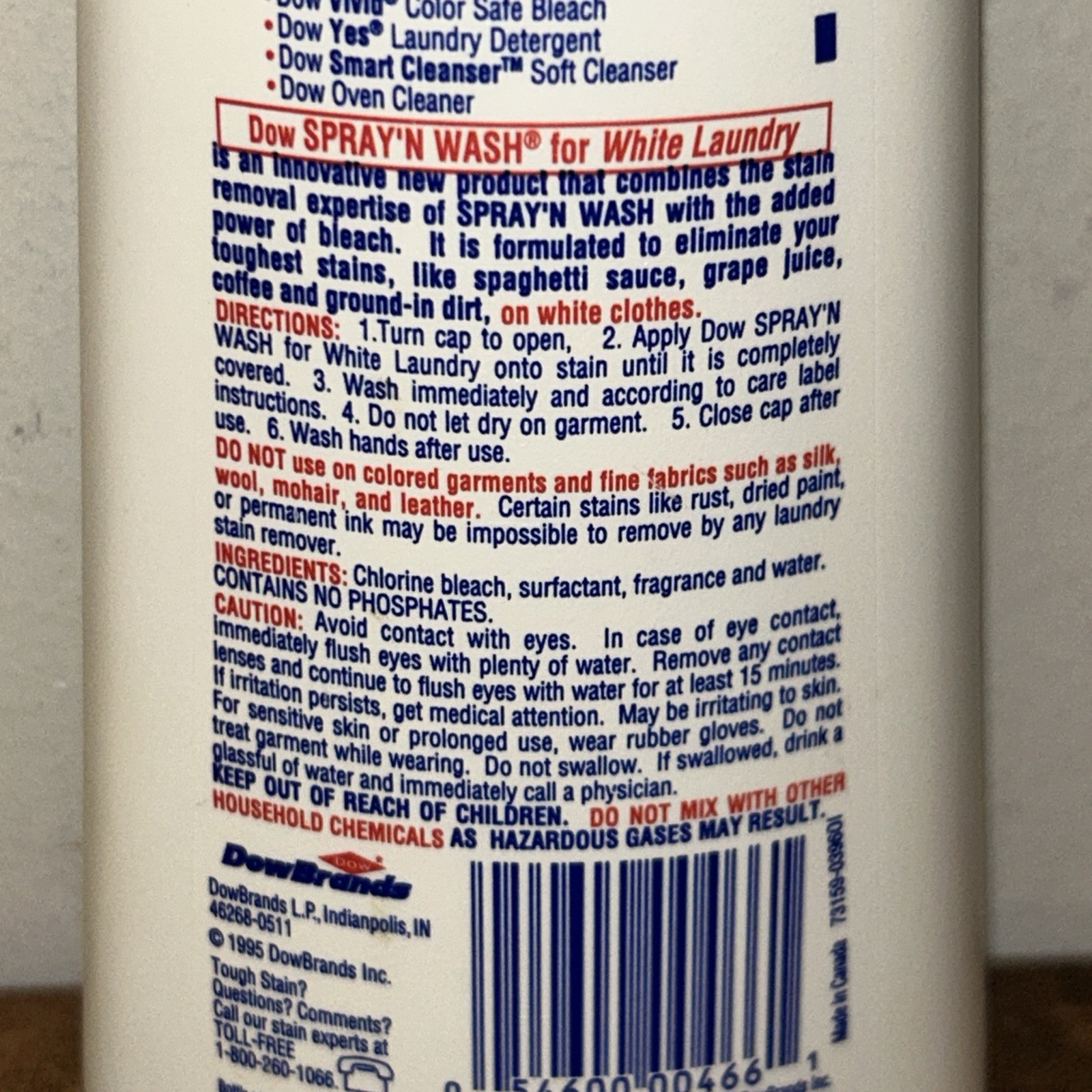 3 Dow Spray ’n Wash Bleach Gel White Laundry Stain Remover 16oz - Full/Near Full