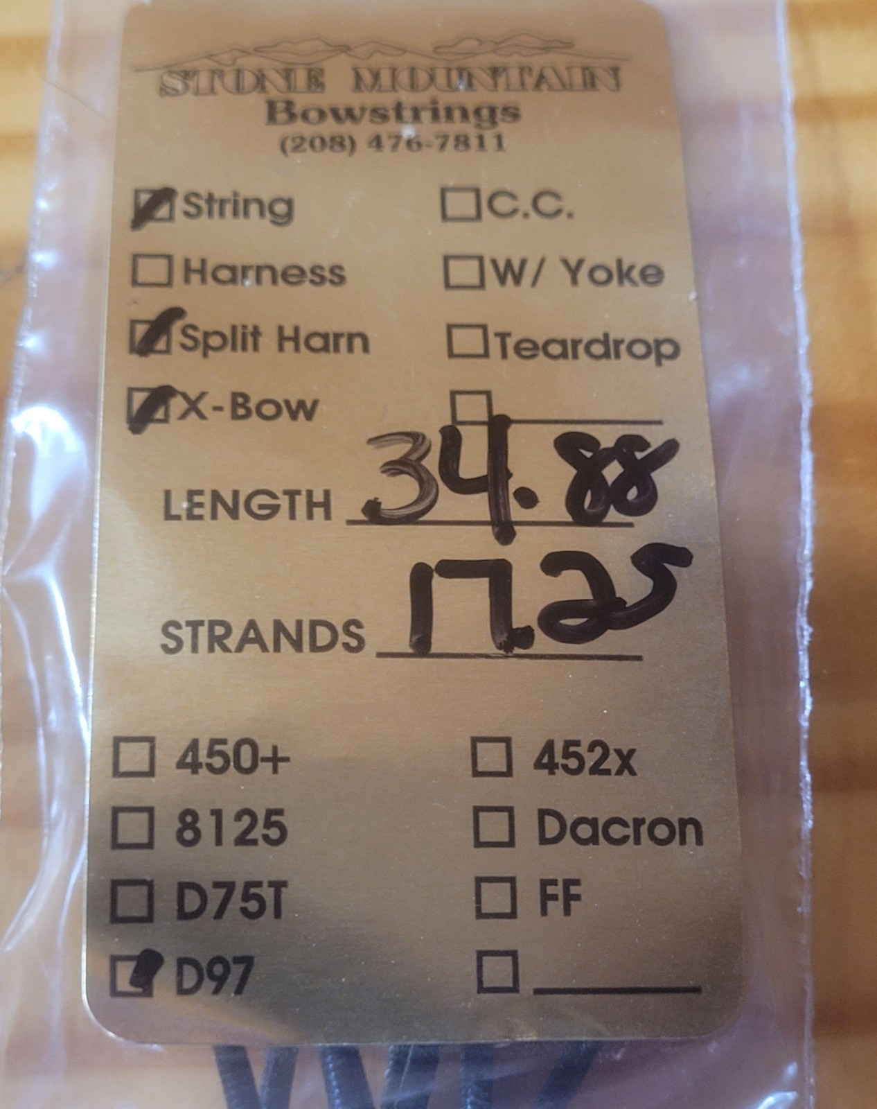 Bow String Stone Mountain 34.88"L, 17.25 strands, D97, XBow, NEW