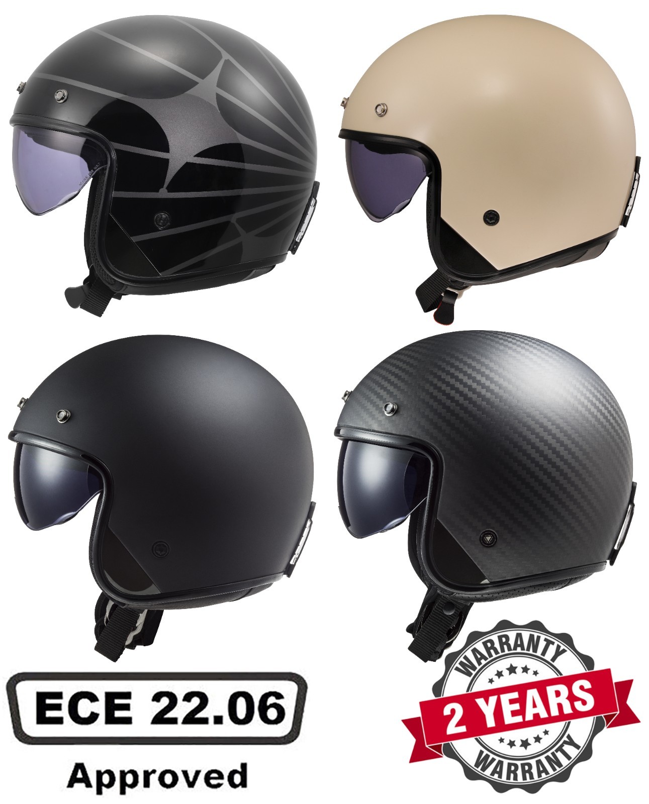 LS2 OF601 BOB FIBREGLASS OPEN FACE LOW PROFILE MOTORCYCLE HELMET SUN VISOR