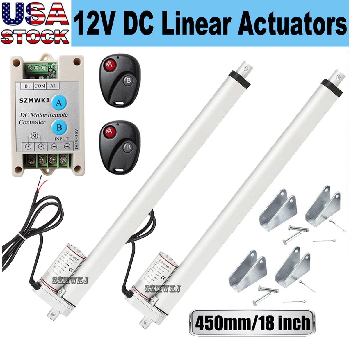 2 Pieces 220LBS 14mm/s 18" Linear Actuators W/ Motor Controller Medical Auto Car