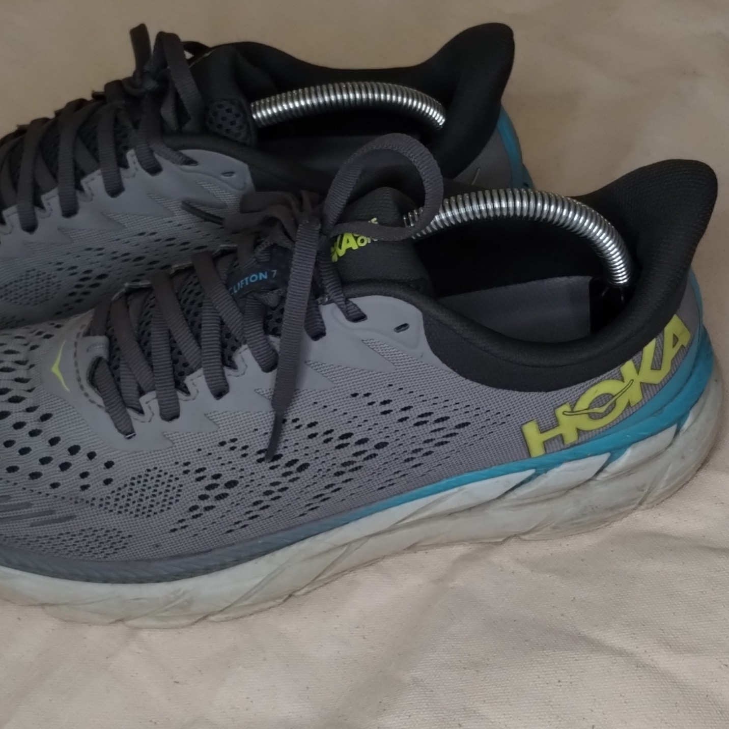 Hoka One One Clifton 7 Men's Gray Blue Running Shoes Size 9.5 US