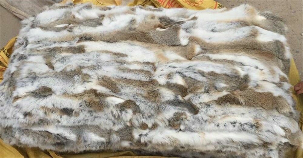 Real Rabbit Fur Throw Patchwork Blanket Winter Soft Warm Leather 43.3" X 21.6"