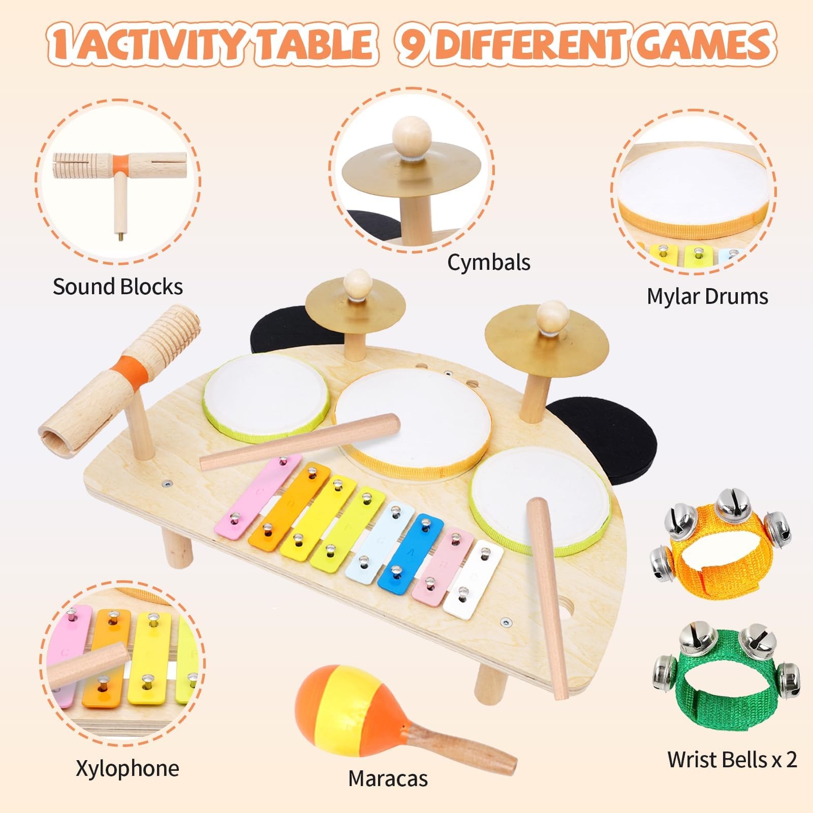 Montessori Musical Instruments for Toddlers Wooden Baby Musical Activity