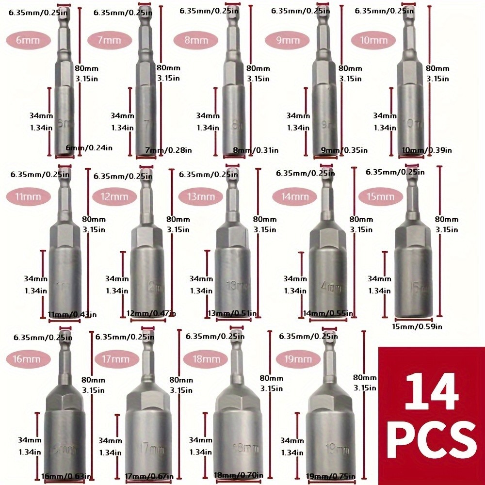 Hex Socket Drill Bit Set - 1/4'' Hex Drive for Bolts & Nuts, Multiple Sizes