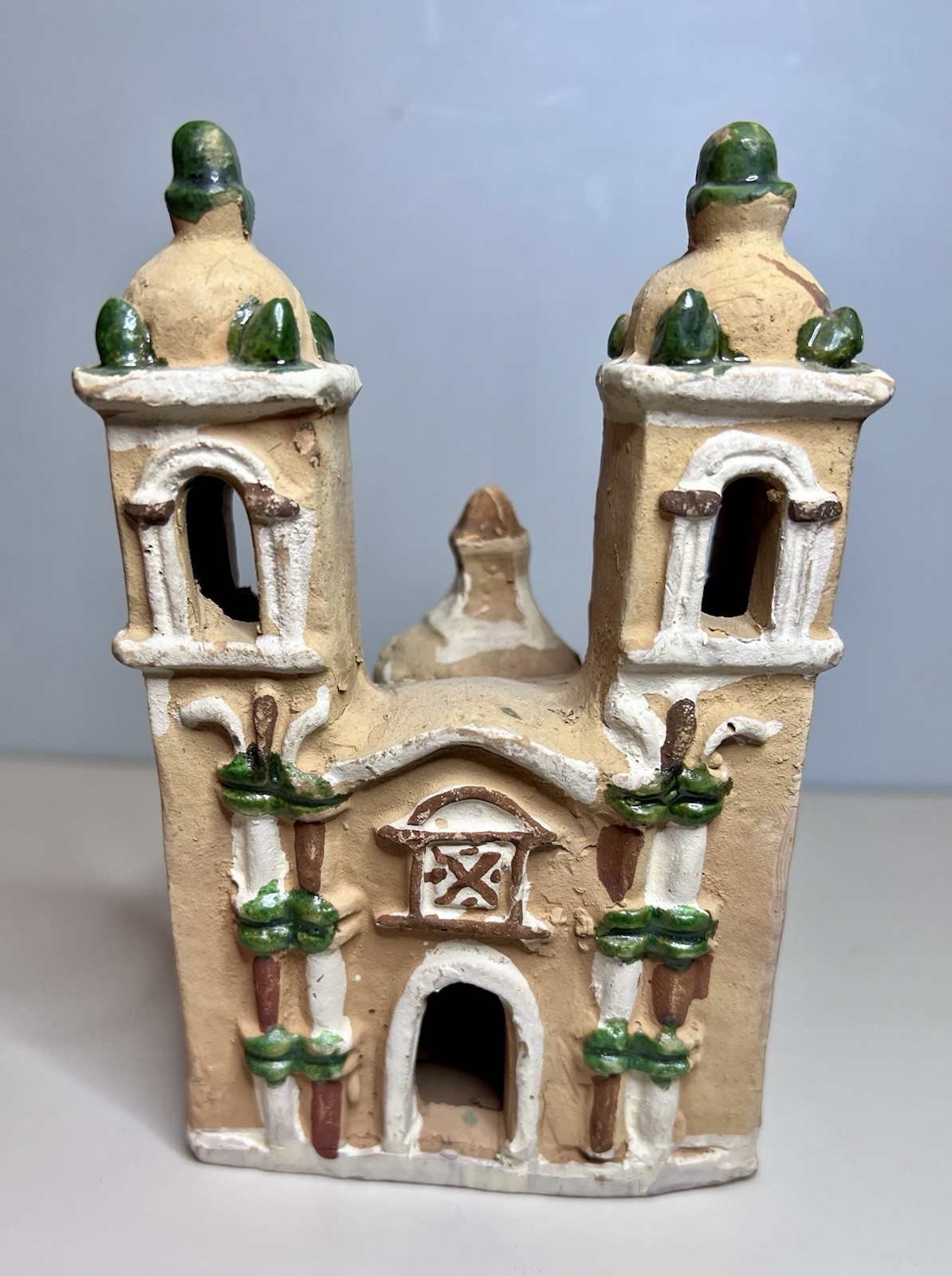 Vintage Folk Art Clay Peruvian Mission Church 6”
