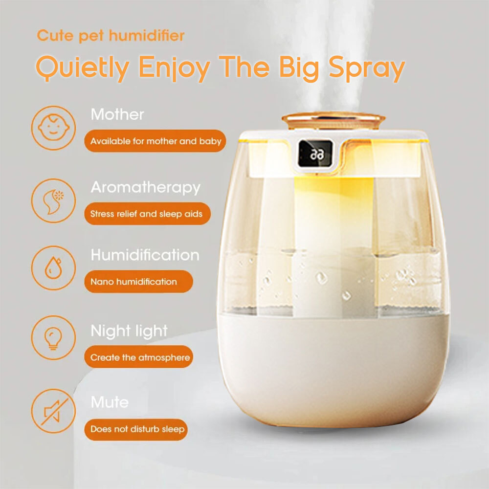 1.5L Humidifiers Bedroom Nightlight Oil Diffuser 2 Mist Outlets White for Home