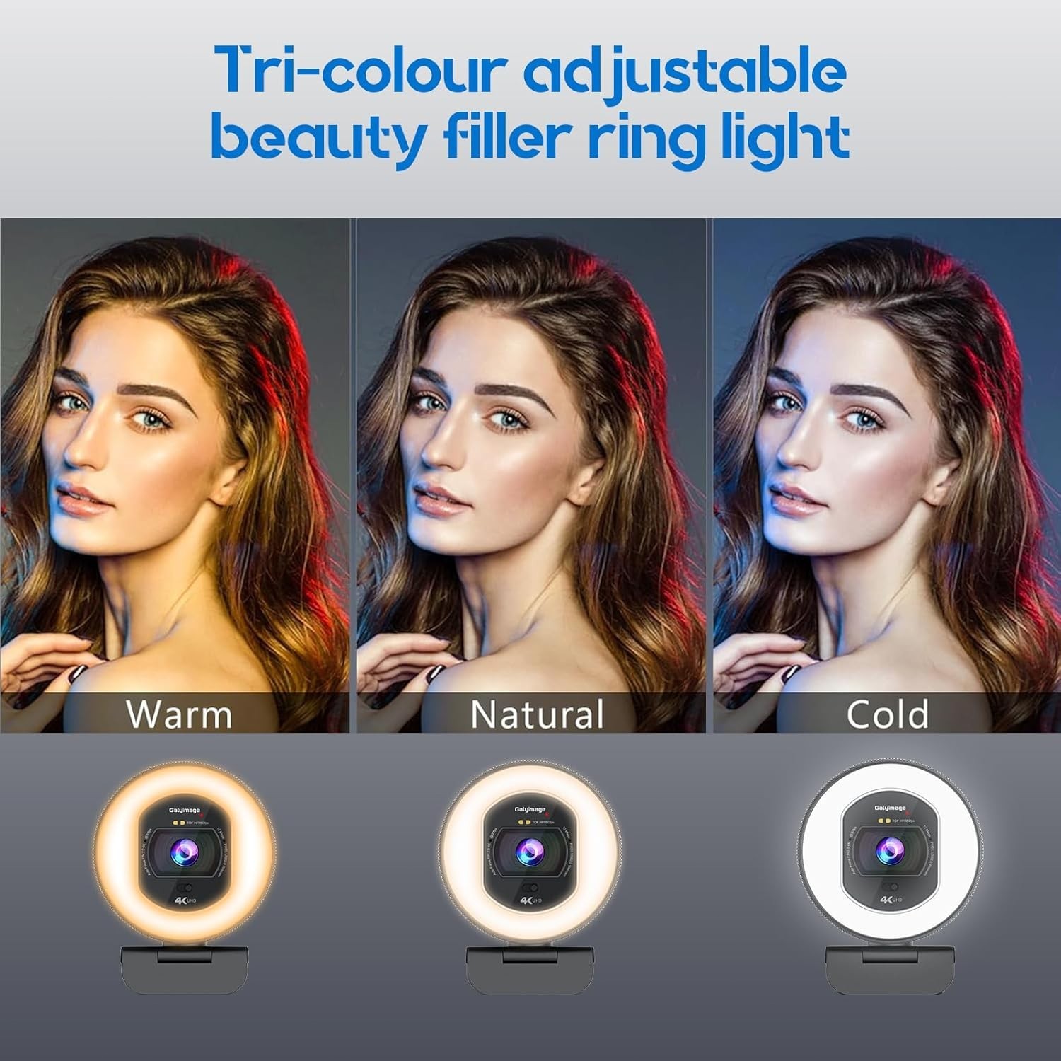 4K Webcam with Ring Light Web Cam 4K Autofocus with TOF Computer Camera 1080P