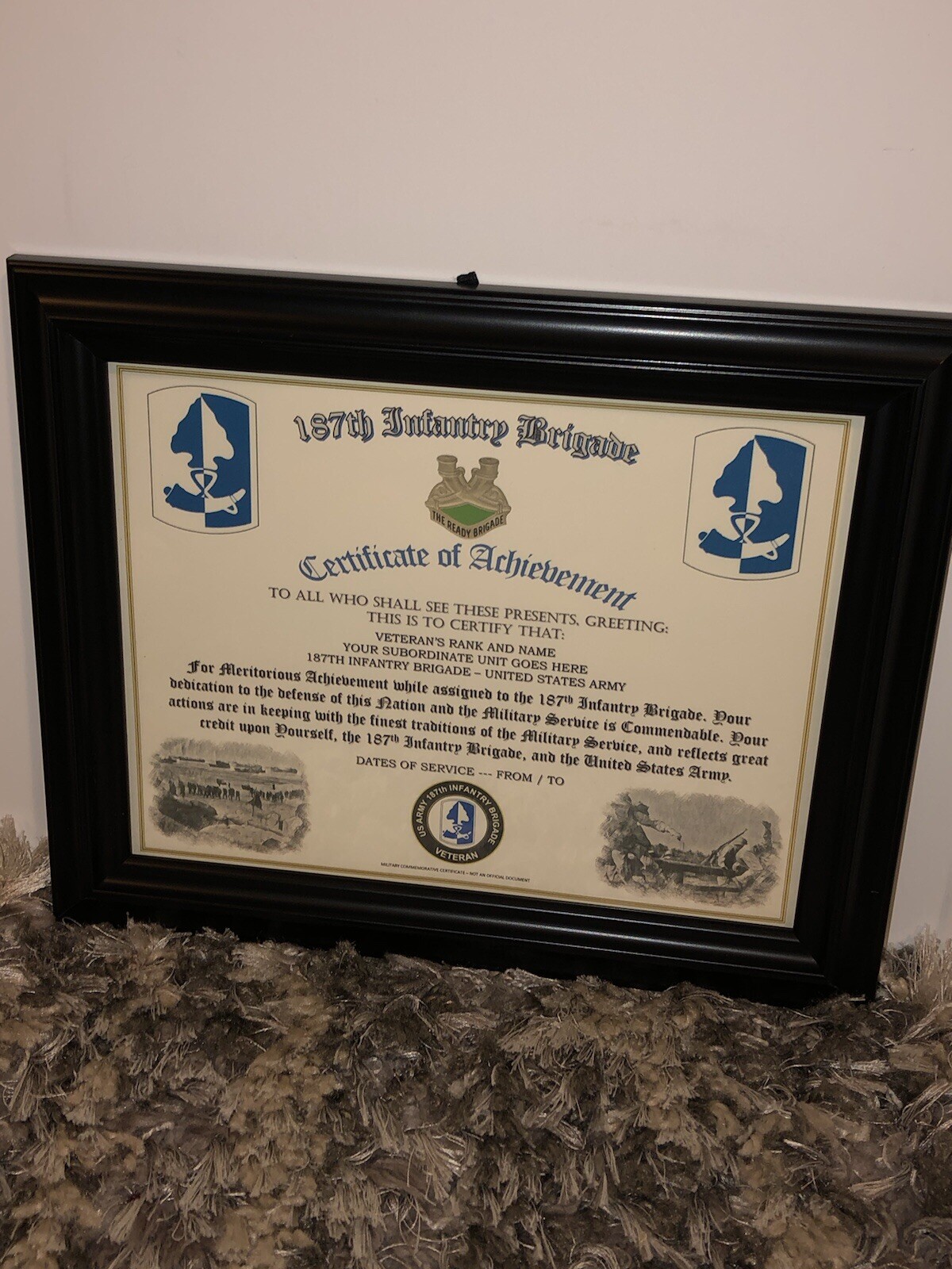 187TH INFANTRY BRIGADE - COA / (COMMEMORATIVE CERTIFICATE)