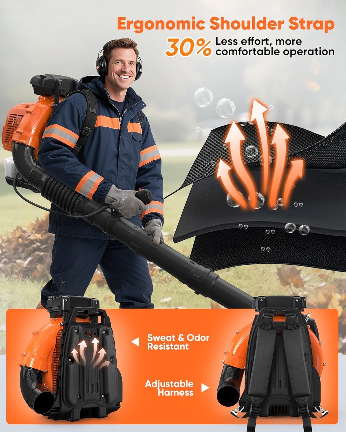 Powerful Backpack Blower Gas Leaf Blower 75.6cc 2-Stroke 847CFM 236MPH