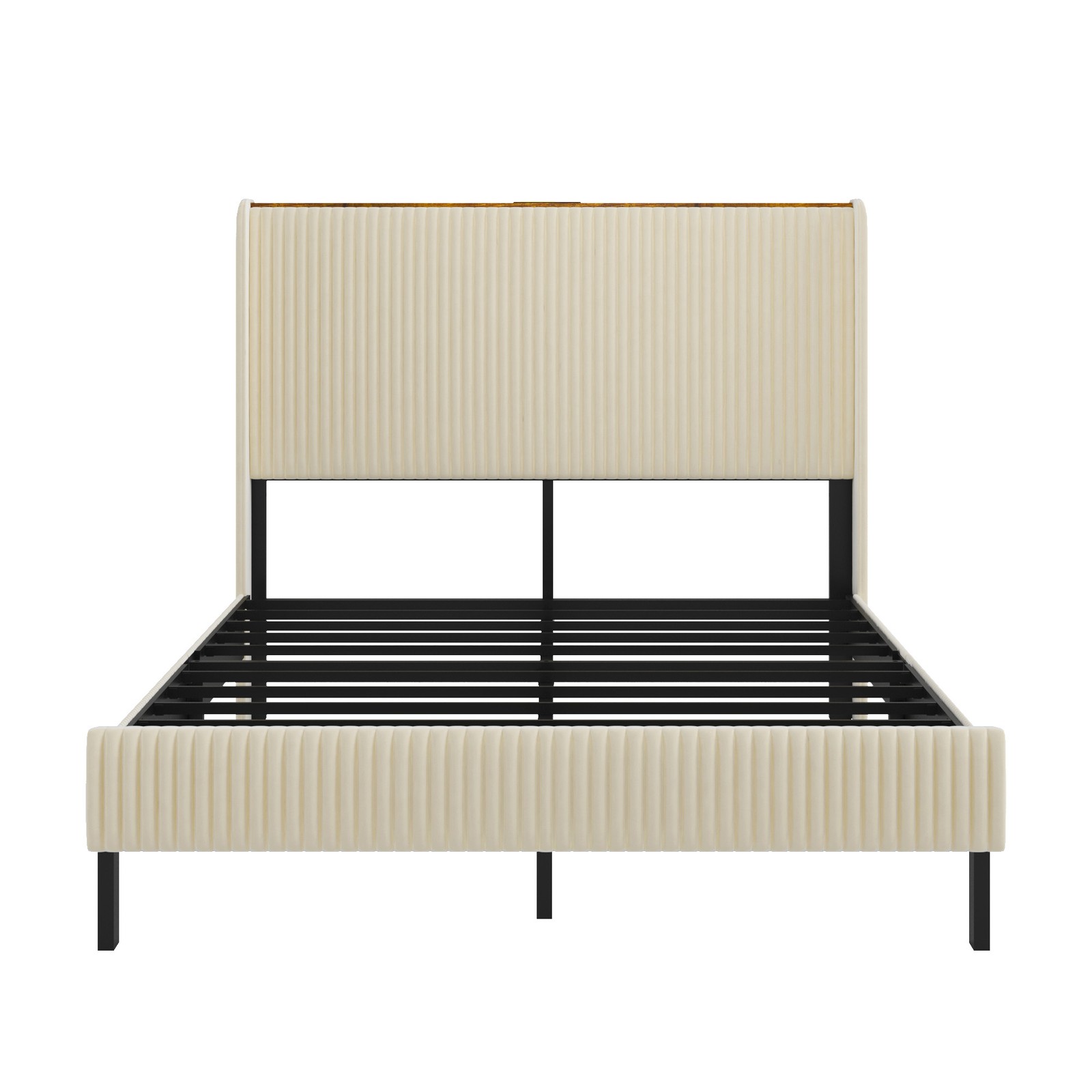 Queen Size Platform Bed , Metal Bed Frame with Charging Station, No Box Spring
