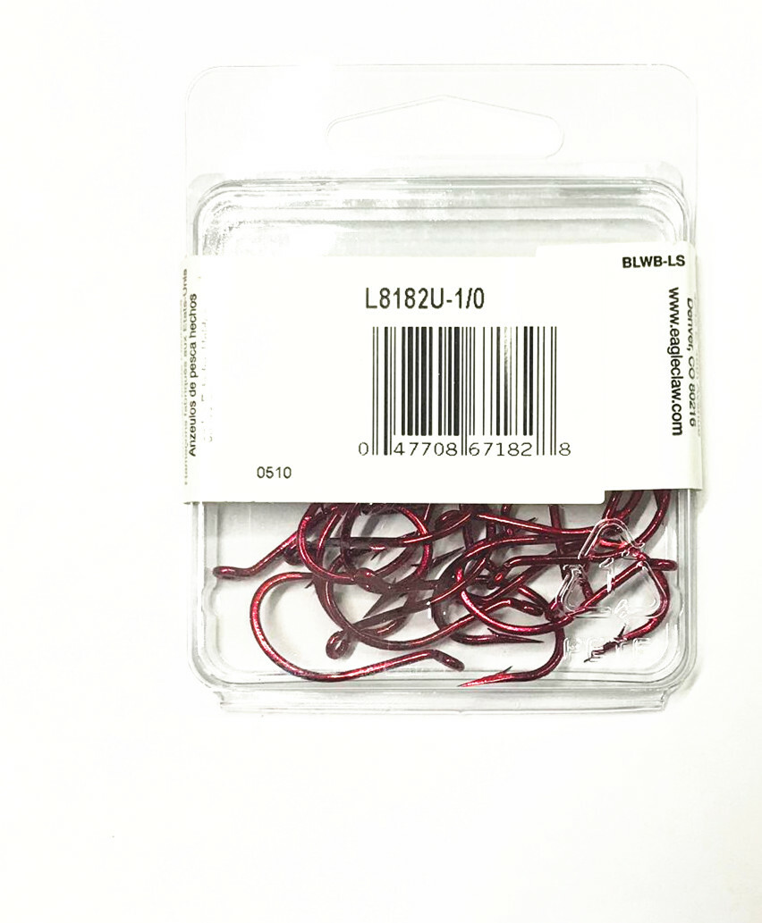 Eagle Claw Lazer Sharp Alaskan Red Hooks 20 Hooks L8182U-1/0