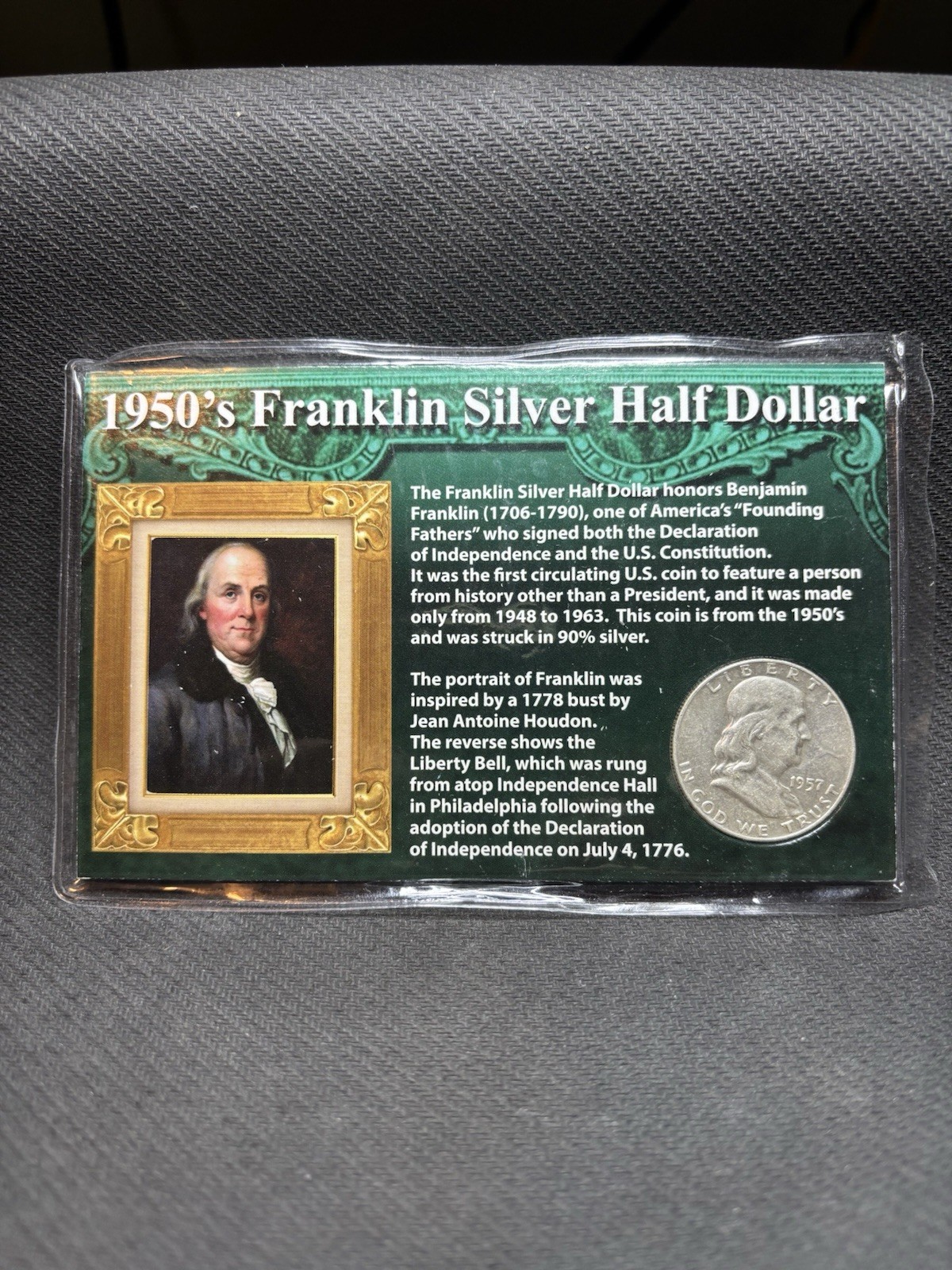 1957 D Franklin Half Dollar With Collectors Card
