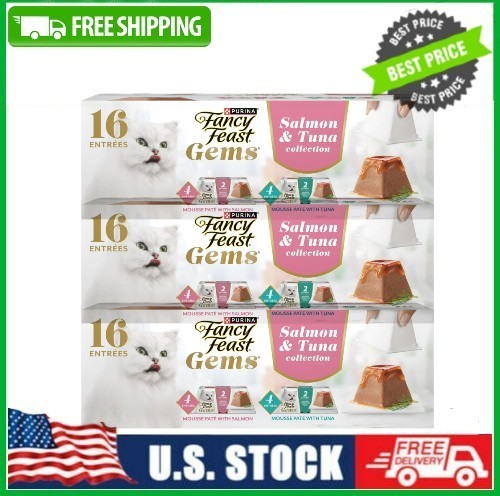 3 PACK Fancy Feast Gems Pate Mousse Salmon or Tuna Wet Cat Food, 2 oz Tubs