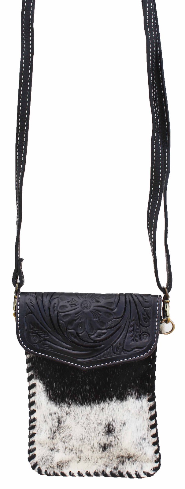 Women's Western Cowhide Floral Tooled Leather Laced Crossbody Bag Purse 18RTH08