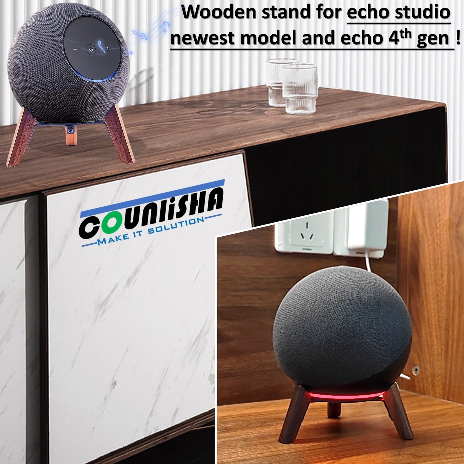 Real Wood Stand for Echo Studio (new Model) 2025,Echo (4th Gen) Home Speaker,...