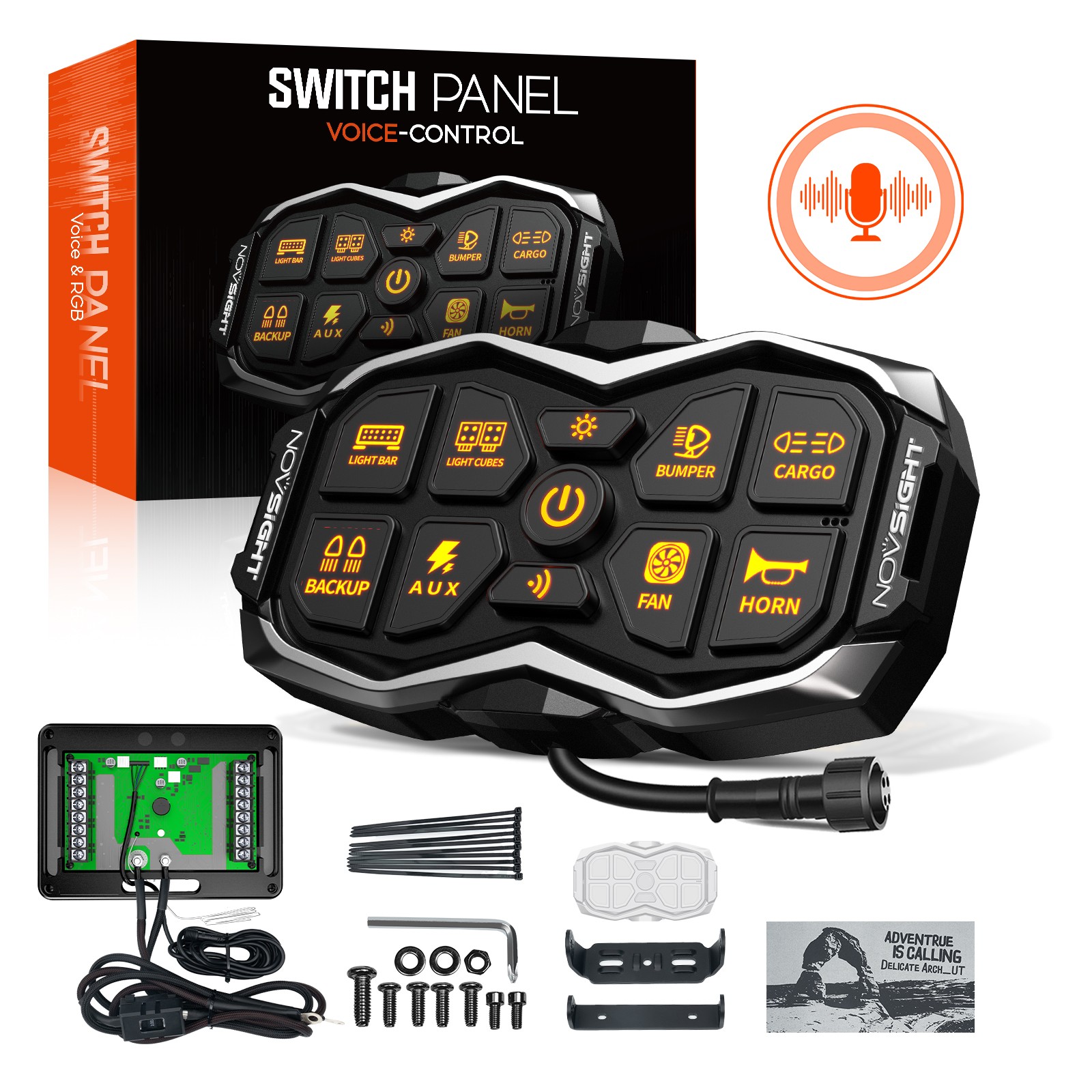NOVSIGHT 8 Gang Switch Panel Circuit Voice Control for Truck RV Offroad Marine