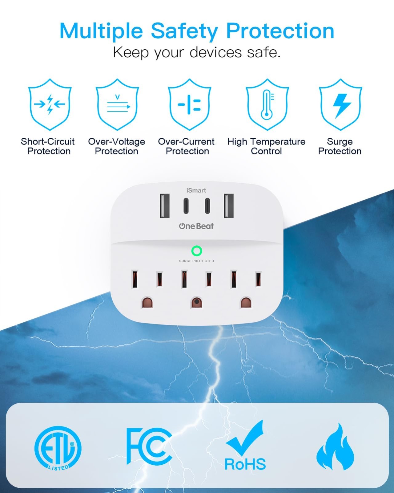 Multi Plug Outlet Splitter with USB, Surge Protector 2 Pack, 3 Outlets & 4 USB P