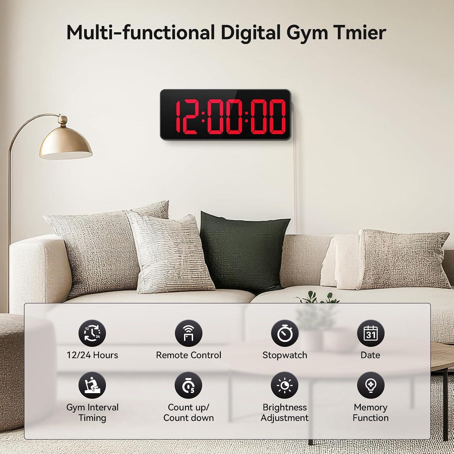 Gym Timer Clock, 12" LED Exercise Timer for Workout Intervals | Timer with Remot