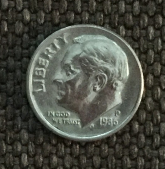 1986 P Roosevelt dime, actual coin in picture, free shipping.