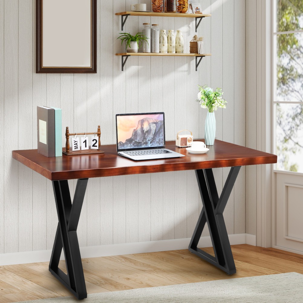 Home Office Furniture Solid Wood Desk | Pine Computer Desk | Rustic Brown 55Inch