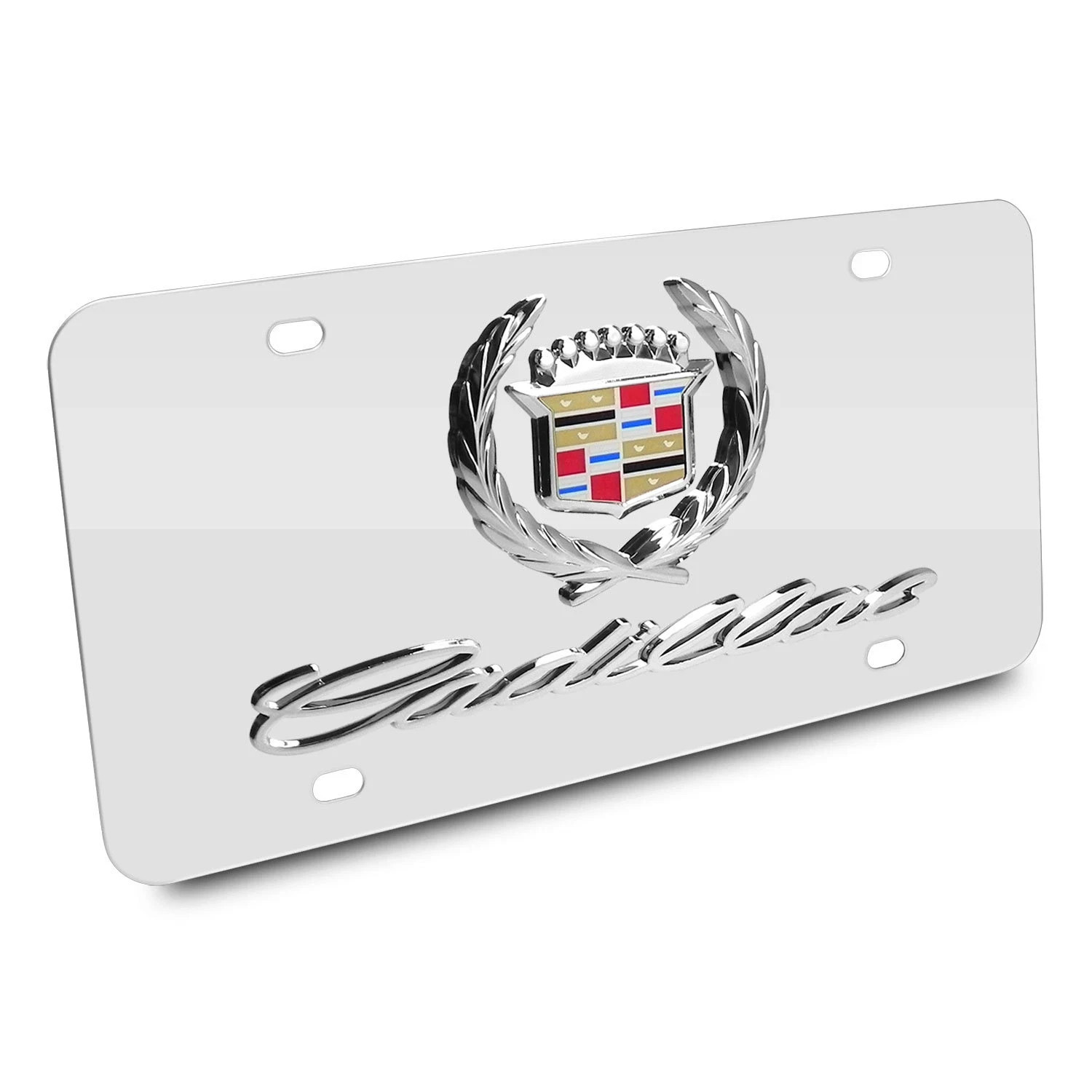 Cadillac Classic Logo and Name on Chrome Stainless Steel License Plate