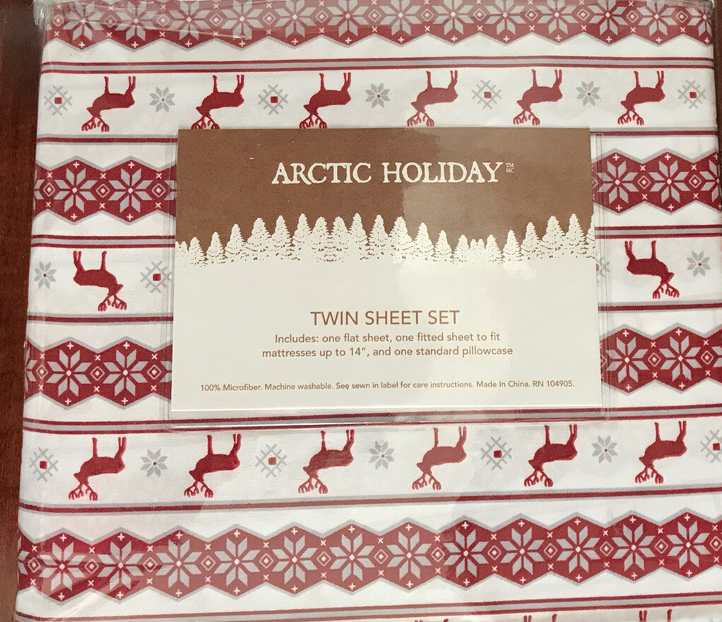Arctic Holiday TWIN Microfiber Sheet Set 3 Pieces Red Deer New