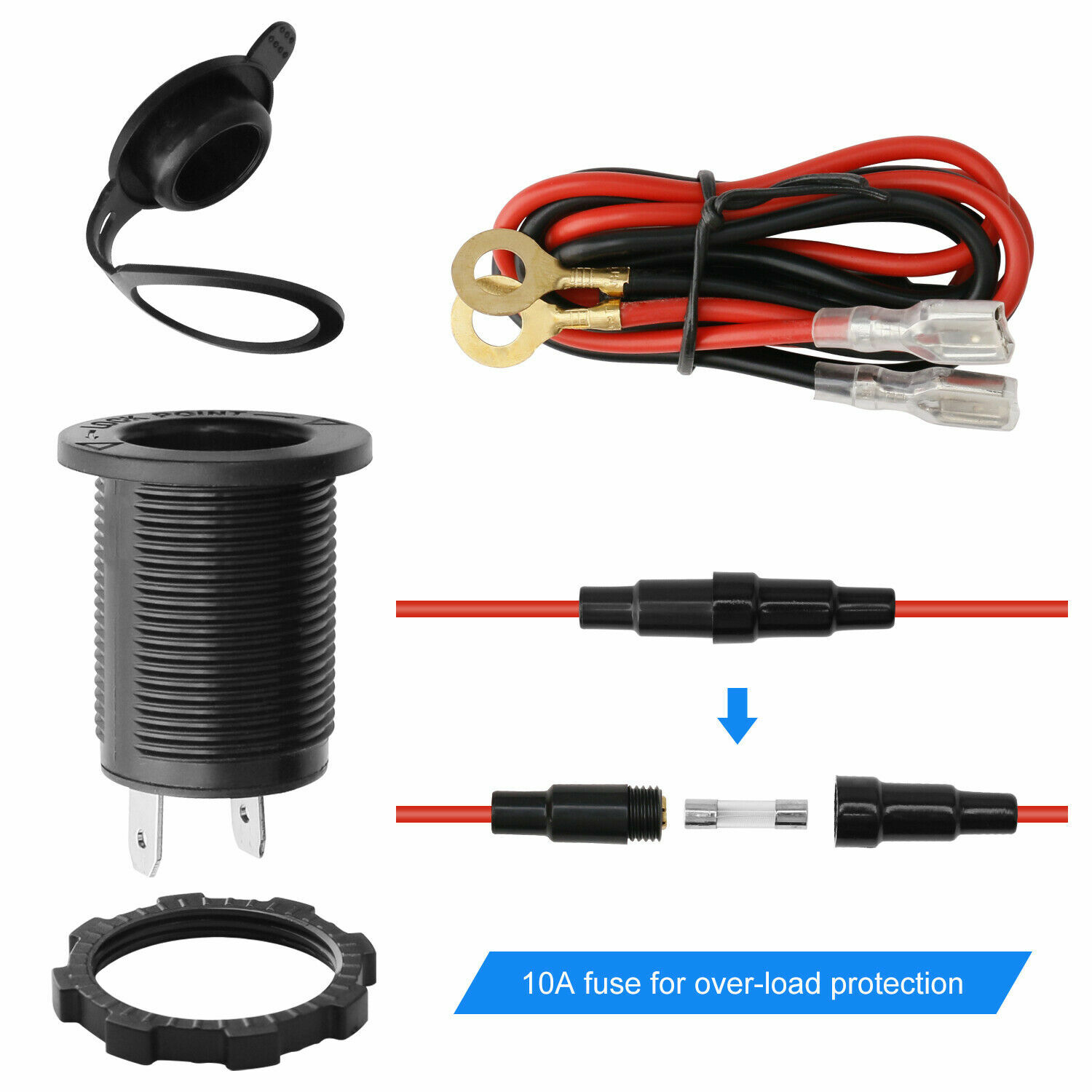 12V Waterproof Car Cigarette Lighter Socket Outlet Charger Power Adapter Plug US
