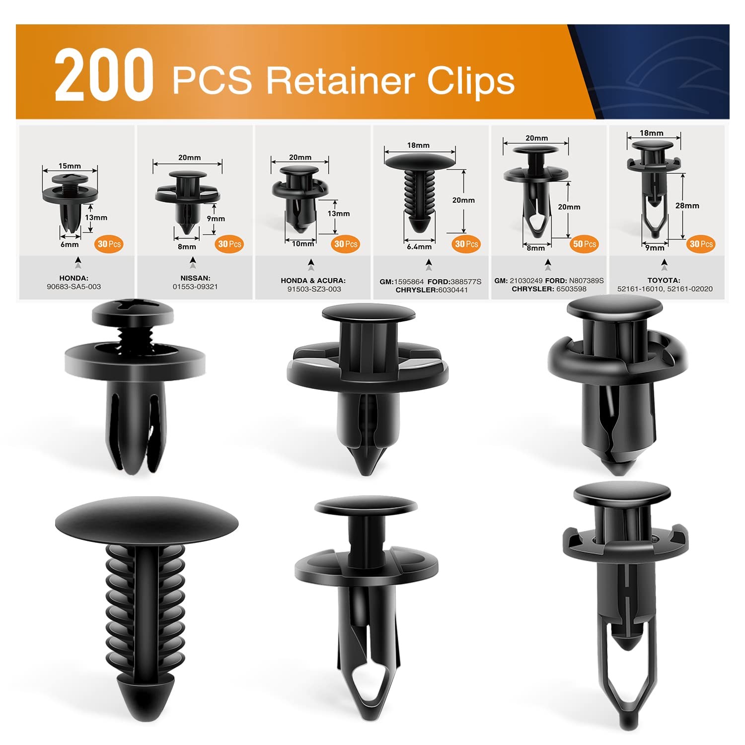 GOOACC Universal Plastic Fender Clips,200 Pcs Push Bumper Fastener Rivet Clips w
