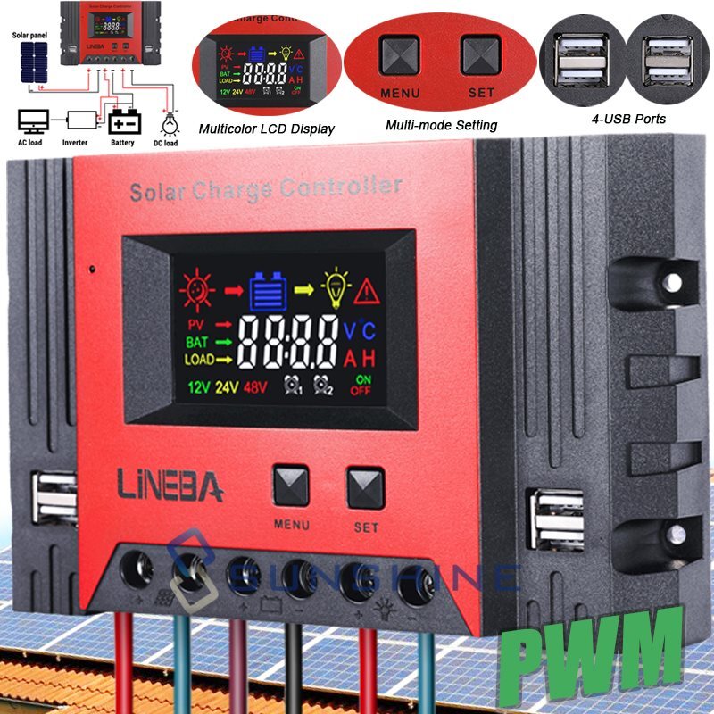 Controlador de carga para solar Panel 12V/24V/48V con pantalla LCD Regulador PWM