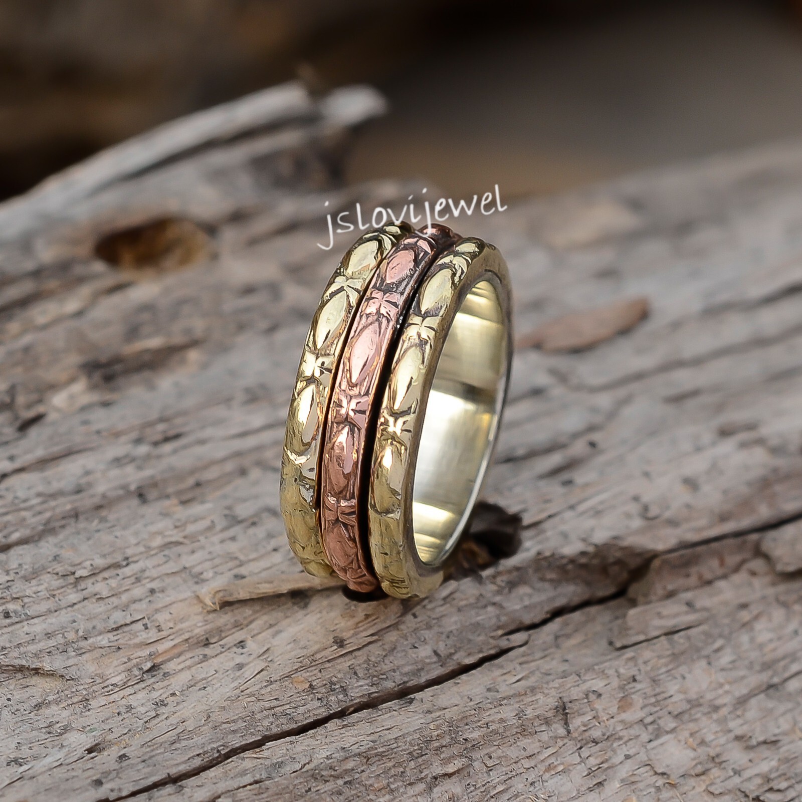 Fidget Ring,Three Tone Anxiety Spinner 925 Sterling Silver Ring All Size JL_1704