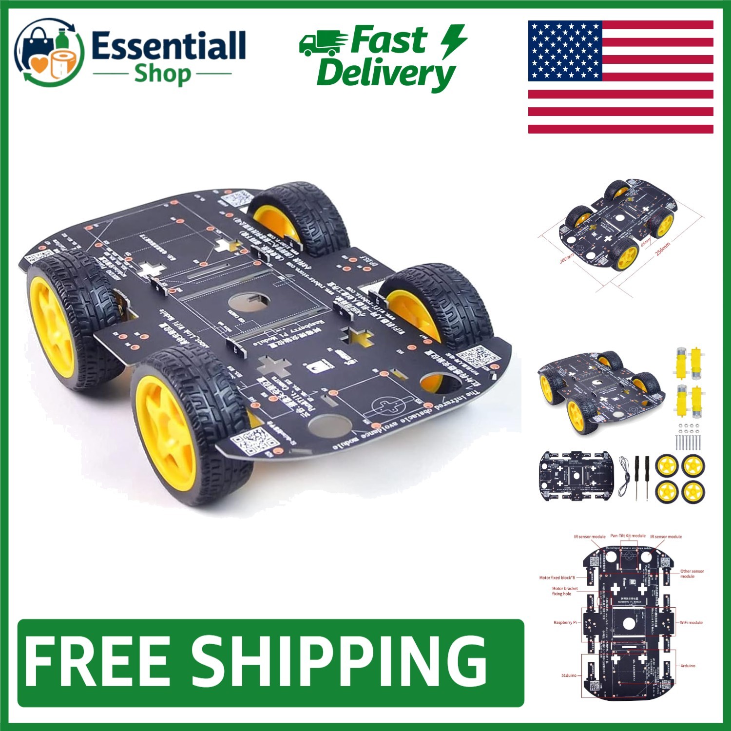 Smart 4WD Robotic Car Chassis Kit - Perfect for Arduino & Raspberry Pi Projects