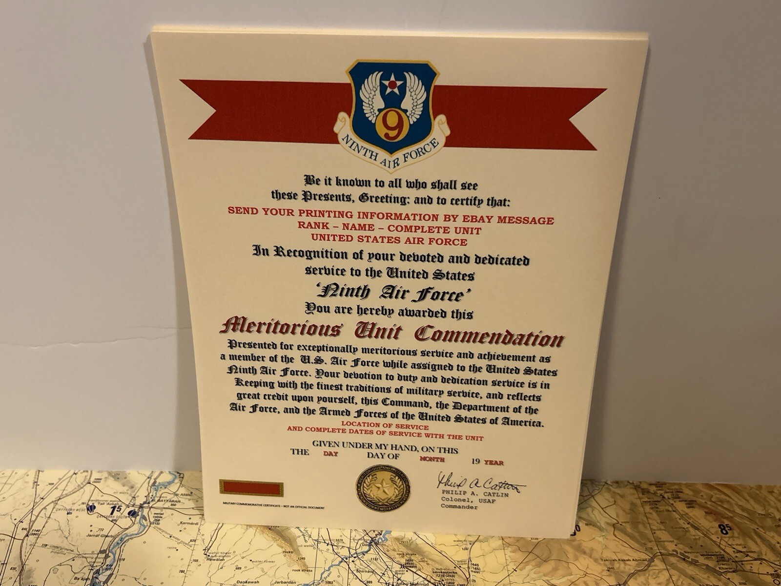 U.S. AIR FORCE / 9TH AIR FORCE - MERITORIOUS UNIT COMMENDATION CERTIFICATE