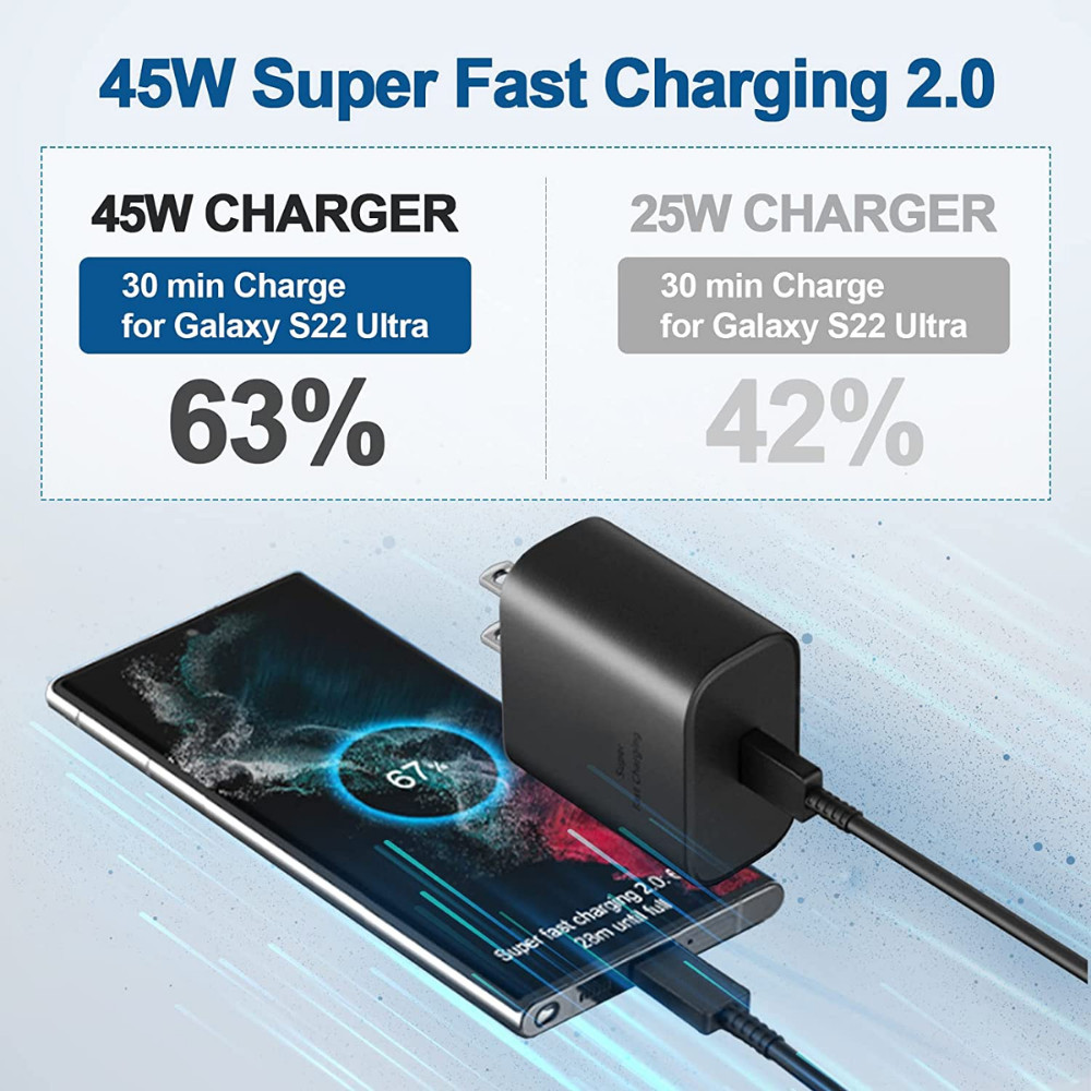 6FT Charger Cable Type c 45W PD Fast Wall Adapter For Samsung Galaxy S23 S22 20-